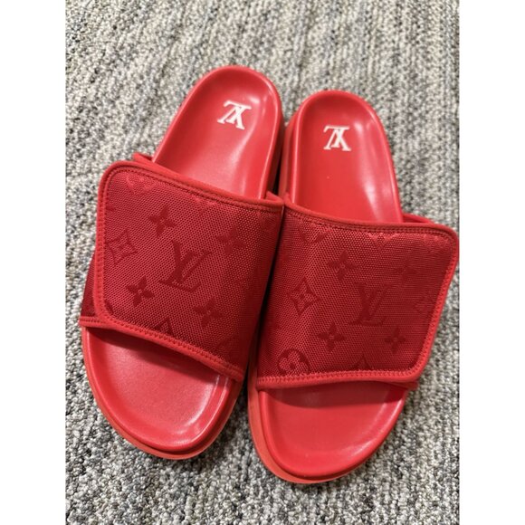 Louis Vuitton Red Monogram Slide Sandals Size 8.5 - Picture 2 of 7